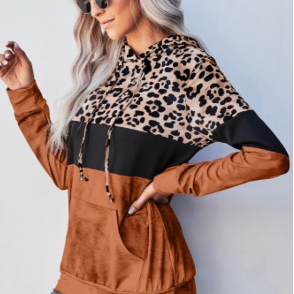 ORANGE LEOPARD TIE DYE COLOR BLOCK HOODIE - Picture 2 of 5